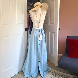 Lulu's Pistola Chambray Maxi Skirt